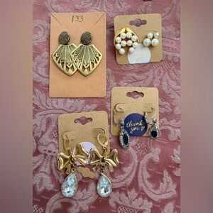 Gold Bow Drop Earrings with Teardrop Crystal Accent - 5 pair bundle